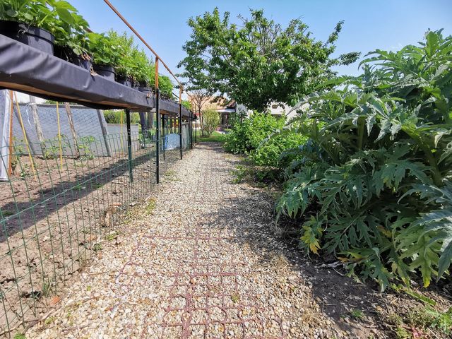Dans le jardin, le fait de stabiliser le sol structure les allées.
