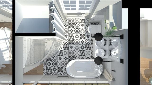 Aménager sa salle de bains : des plans gratuits et malins
-
En photo : grâce à la 3D, la salle de bains vue d'en haut par Eugénie Rapin.